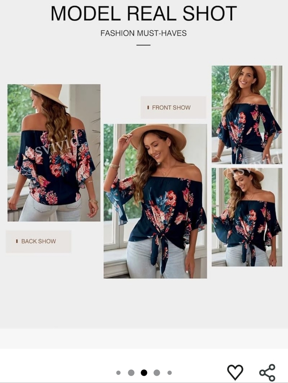 NWOT Off-Shoulder Navy Floral Tie-Front Top